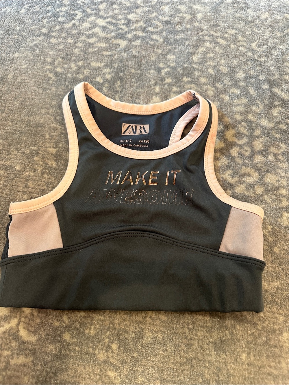 ZARA GREY with Light Pink Trim Girls' Sports Crop Top TANK SIZE 6/7